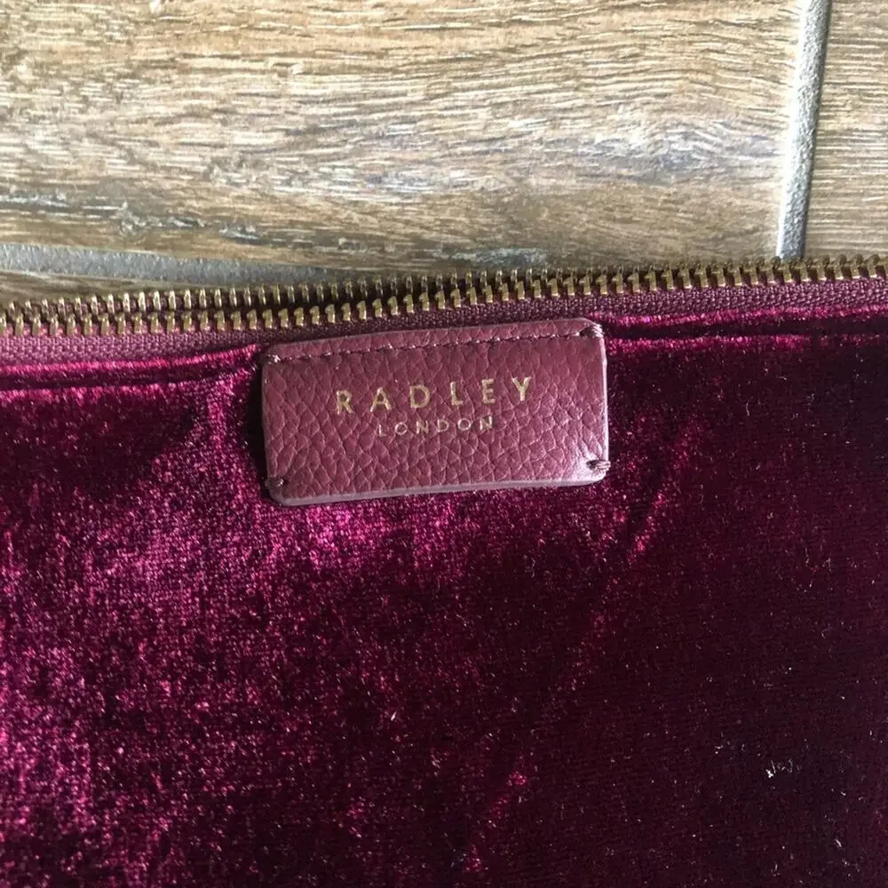 Radley London Selby Street Red Clutch Velvet WINE Small Clutch